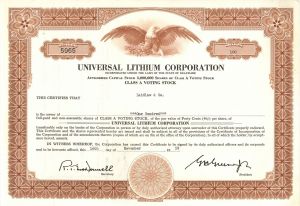 Universal Lithium Corp. - Stock Certificate