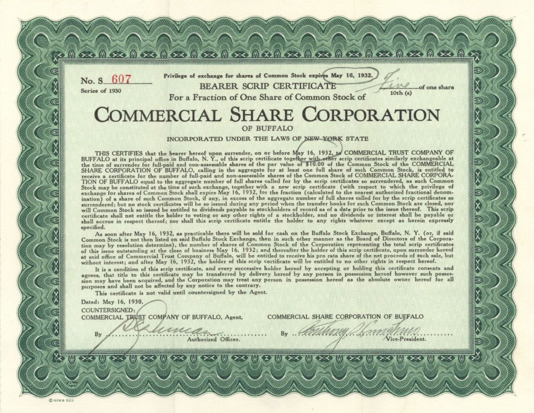 Commercial Share Corp. - Stock Certificate