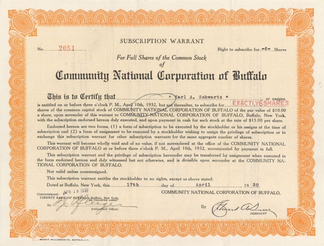 Community National Corporation of Buffalo - Stock Certificate