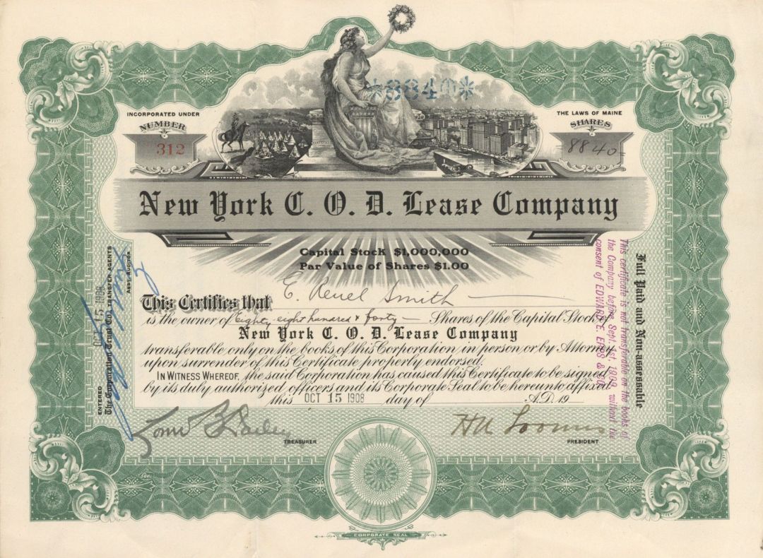 New York C.O.D. Lease Co. - Stock Certificate