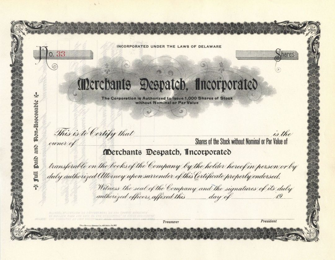 Merchants Despatch, Inc. - Stock Certificate