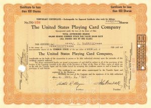 United States Playing Card Co. - 1929 dated Stock Certificate