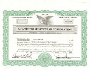 Montecito Sportswear Corp. - 1996 Stock Certificate