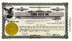 Terra Vista Inc. - 1975 dated Stock Certificate