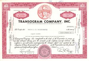 Transogram Company, Inc. - 1971 Stock Certificate