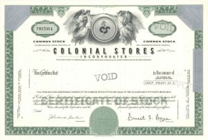 Colonial Stores Inc. - circa 1970's Unissued Stock Certificate