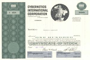 Cybernetics International Corp. - 1969 dated Stock Certificate (Uncanceled)