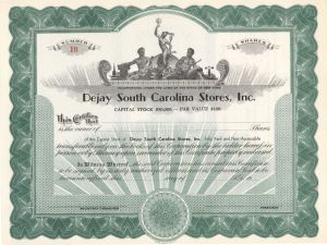 Dejay South Carolina Stores, Inc. - Unissued Stock Certificate