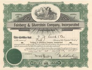 Feinberg and Silverstein Company, Inc. - 1921 dated Stock Certificate (Uncanceled)