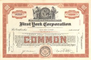 First York Corp. - 1946, 1947 or 1951 dated Stock Certificate