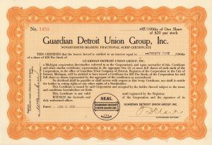 Guardian Detroit Union Group, Inc. - 1930 dated Stock Certificate (Uncanceled)