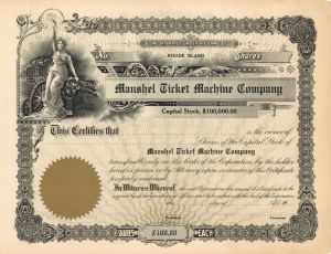 Manshel Ticket Machine Co.  - Unissued Stock Certificate