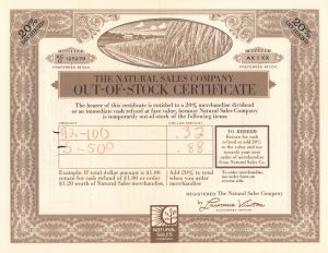 Natural Sales Co.  - Out-Of- Stock Certificate