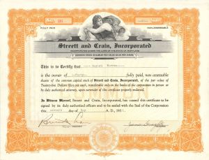 Street and Train, Inc.  - 1931 dated Stock Certificate (Uncanceled)