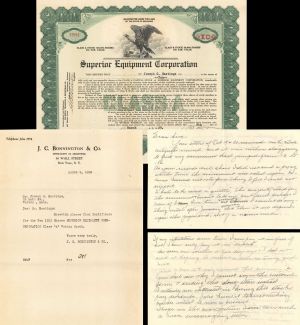 Superior Equipment Corp.  - 1929 dated Stock Certificate (Uncanceled)