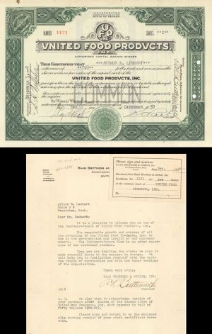United Food Products, Inc.  - 1930 dated Stock Certificate