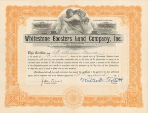 Whitestone Boosters Land Company, Inc.  - 1926 dated Stock Certificate (Uncanceled)