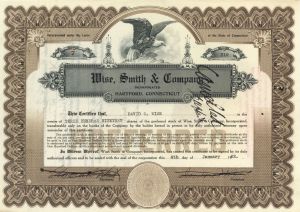 Wise, Smith and Co.  - 1922 dated Stock Certificate