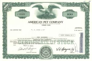 American Pet Co. dated 1974 or 1976 - Stock Certificate