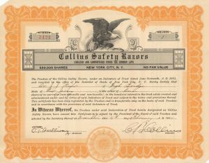 Collins Safety Razors  - 1924 dated Stock Certificate