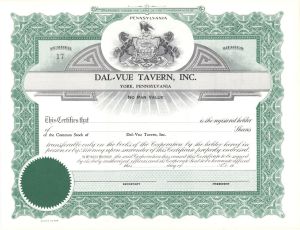 Dal-Vue Tavern, Inc.  - Unissued Stock Certificate