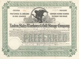 Eastern States Warehouse and Cold Storage Co.  - 1925 dated Stock Certificate