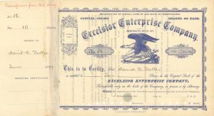 Excelsior Enterprise Co.  - 1887 dated Stock Certificate