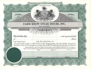 Farm Show Steak House, Inc.  - Unissued Stock Certificate