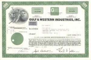 Gulf and Western Industries, Inc.  - 1973 dated Stock Certificate