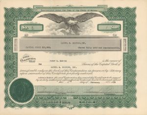 Samuel H. Deering, Inc.  - 1924 or 1925 dated Stock Certificate