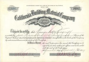 California Building Material Co. - 1929 dated Stock Certificate