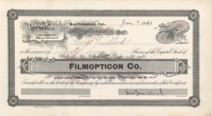 Filmopticon Co. - 1920 dated Stock Certificate