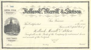 Holbrook, Merrill and Stetson - Hardware Company - circa 1920's Unissued California Stock Certificate