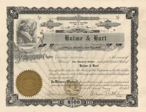 Hulme and Hart - 1908 dated Stock Certificate