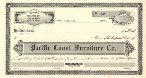 Pacific Coast Furniture Co. - Unissued Stock Certificate