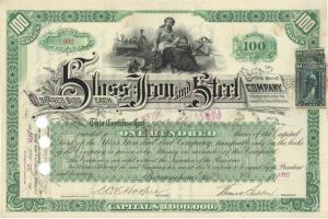 Sloss Iron and Steel Co. - 1892 dated Stock Certificate