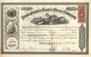 Pennsylvania Beater Press Co. - 1866 dated Stock Certificate