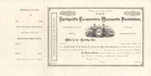 Springville Co-operative Mercantile Institution, Springville City, Utah Territory - Unissued Stock Certificate