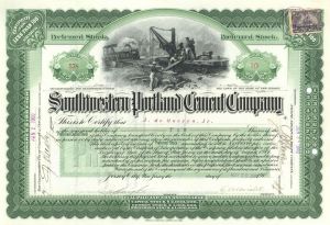 Southwestern Portland Cement Co. - Gorgeous Vignette - 1902 dated Stock Certificate