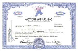 Action Wear, Inc. - 1977 dated Stock Certificate