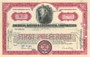 American, British and Continental Corp. - 1929 dated Stock Certificate