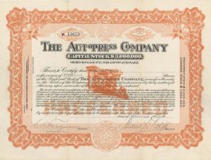 AutoPress Co. - 1910 dated Stock Certificate