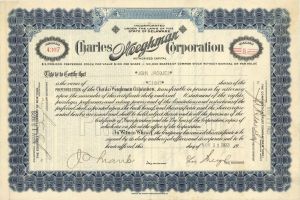 Charles Weeghman Corp. - 1923 dated Stock Certificate - Very Important History