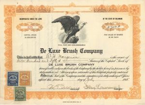 De Luxe Brush Co. - 1918 dated Stock Certificate