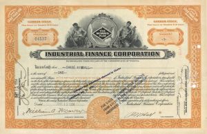 Industrial Finance Corp. - 1934 dated Stock Certificate