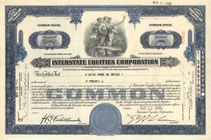 Interstate Equities Corp. - 1930 dated Stock Certificate