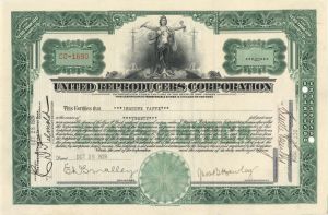 United Reproducers Corp. - 1929 dated Stock Certificate