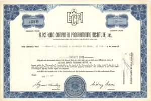 Electronic Computer Programming Institute, Inc.(ECPI) -  1967 dated Stock Certificate