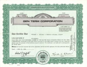 Gen Term Corp. -  1986 dated Stock Certificate