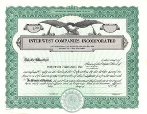 Interwest Companies, Inc. -  Unissued Stock Certificate